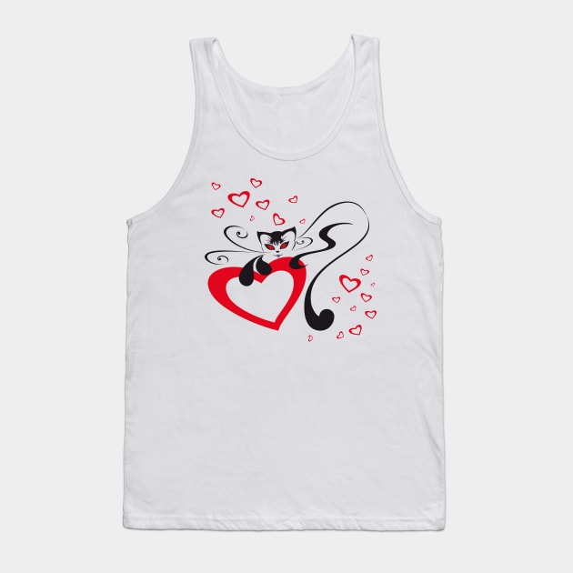 Cat with Hearts Tank Top by GNDesign